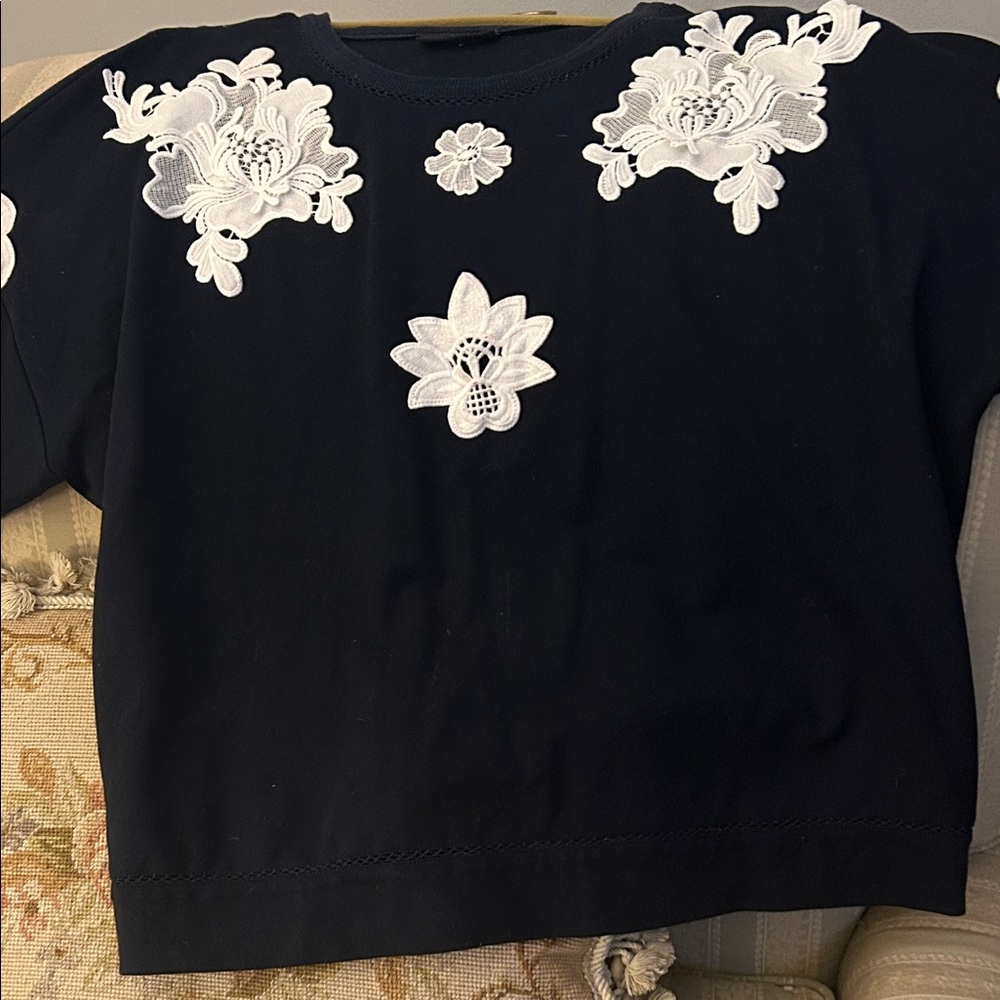 Victoria Beckham Navy Sweater with White Floral Accents